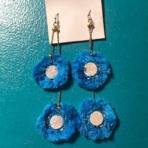 Blue fringe dangle earrings